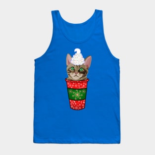 Christmas Peppermint Mocha Coffee Tabby Cat Tank Top